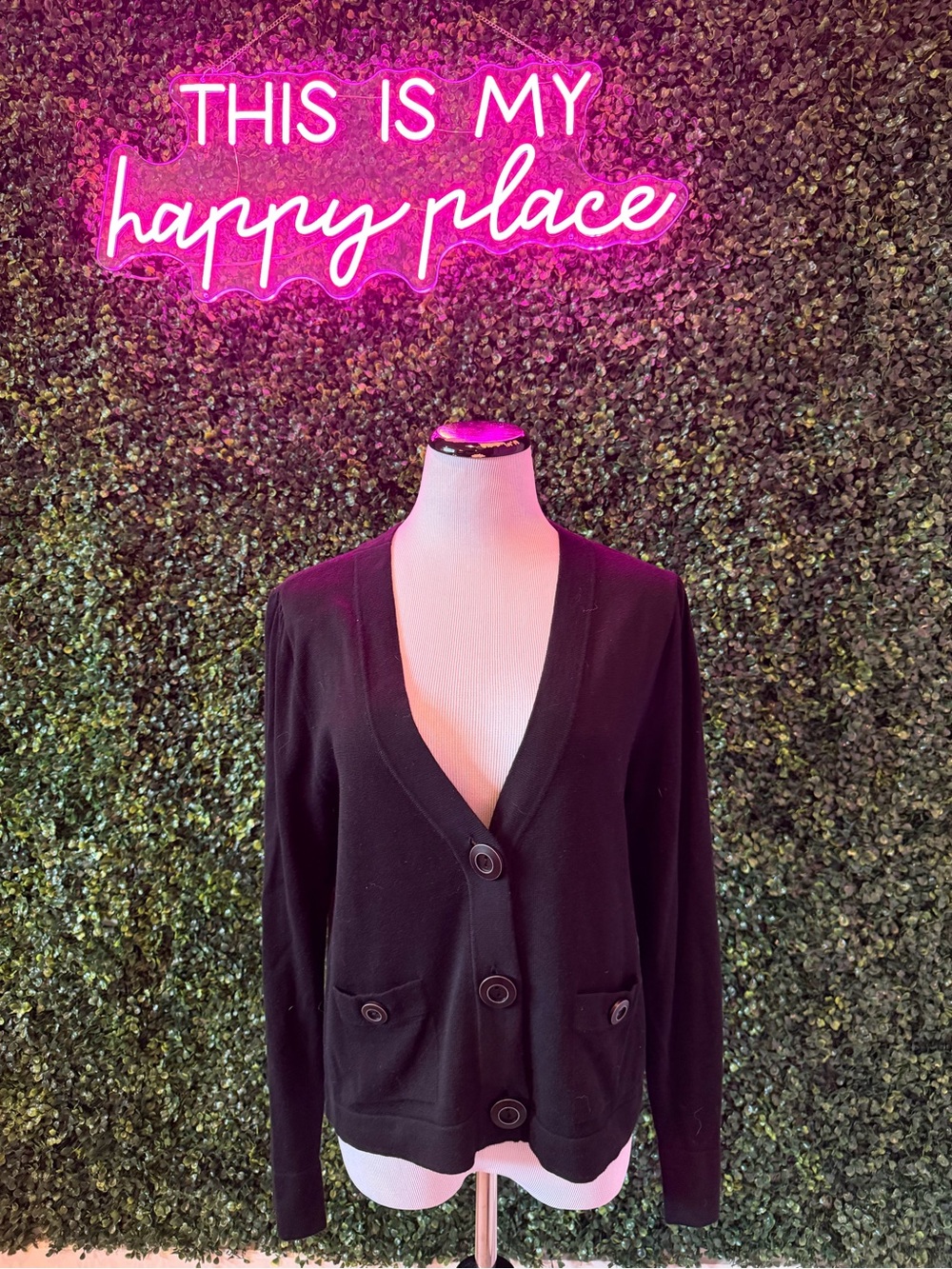 NWT CAbi Black V‑Neck Button Cardigan